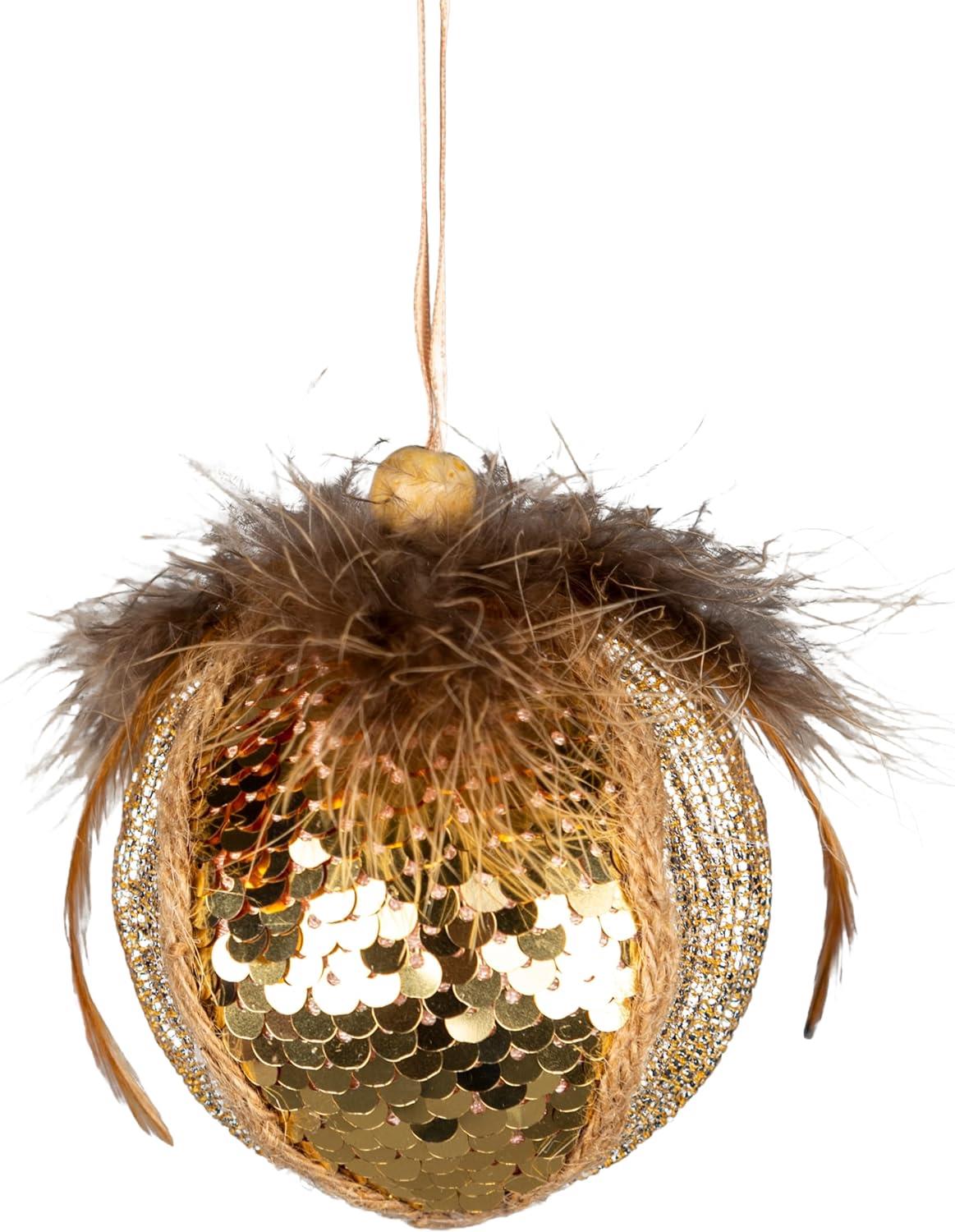 7Cm Gold Glitter Bauble - Christmas Hanging Decoration