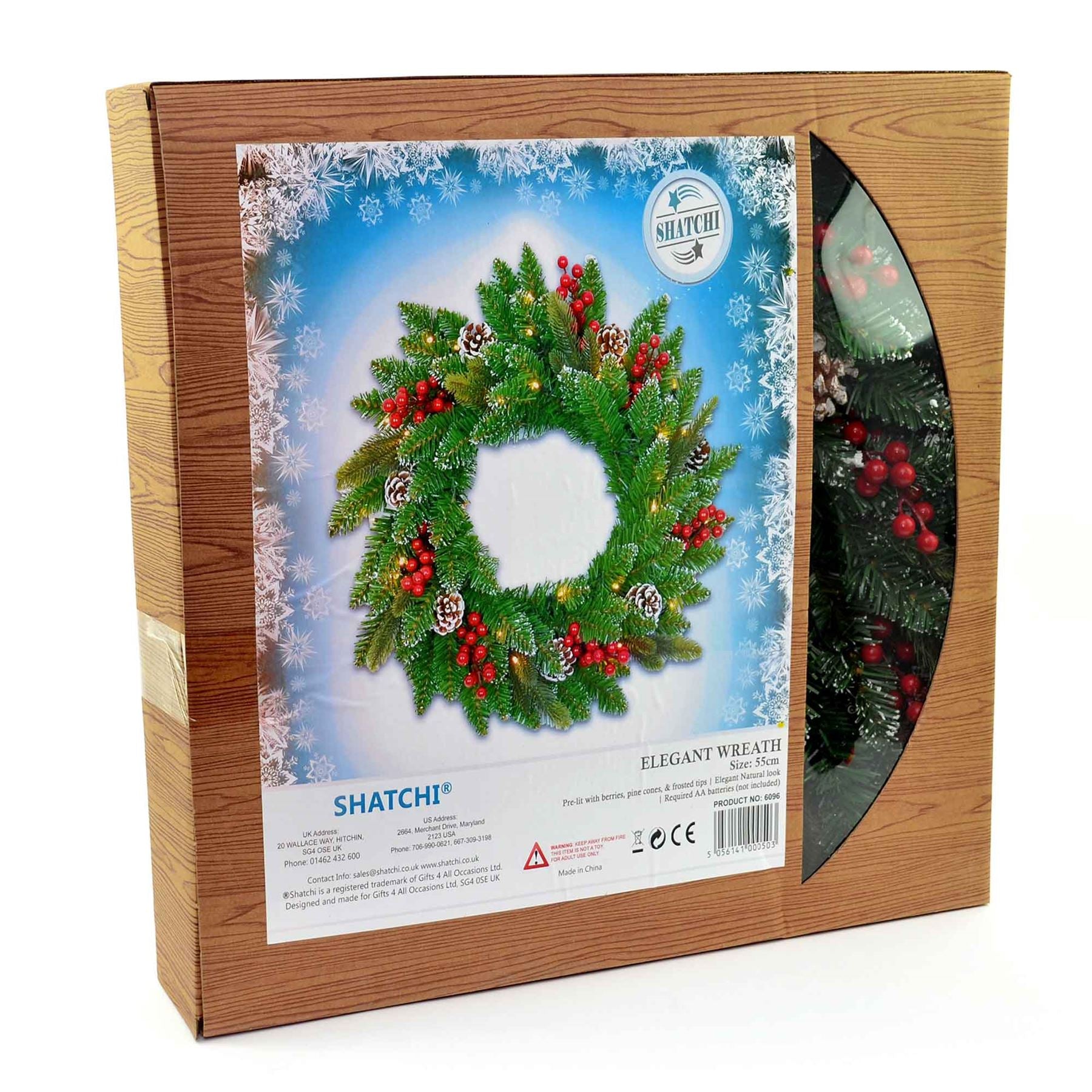 55Cm Pre Lit Decorated Christmas Wreath Decorations Xmas Home Decor Light Up