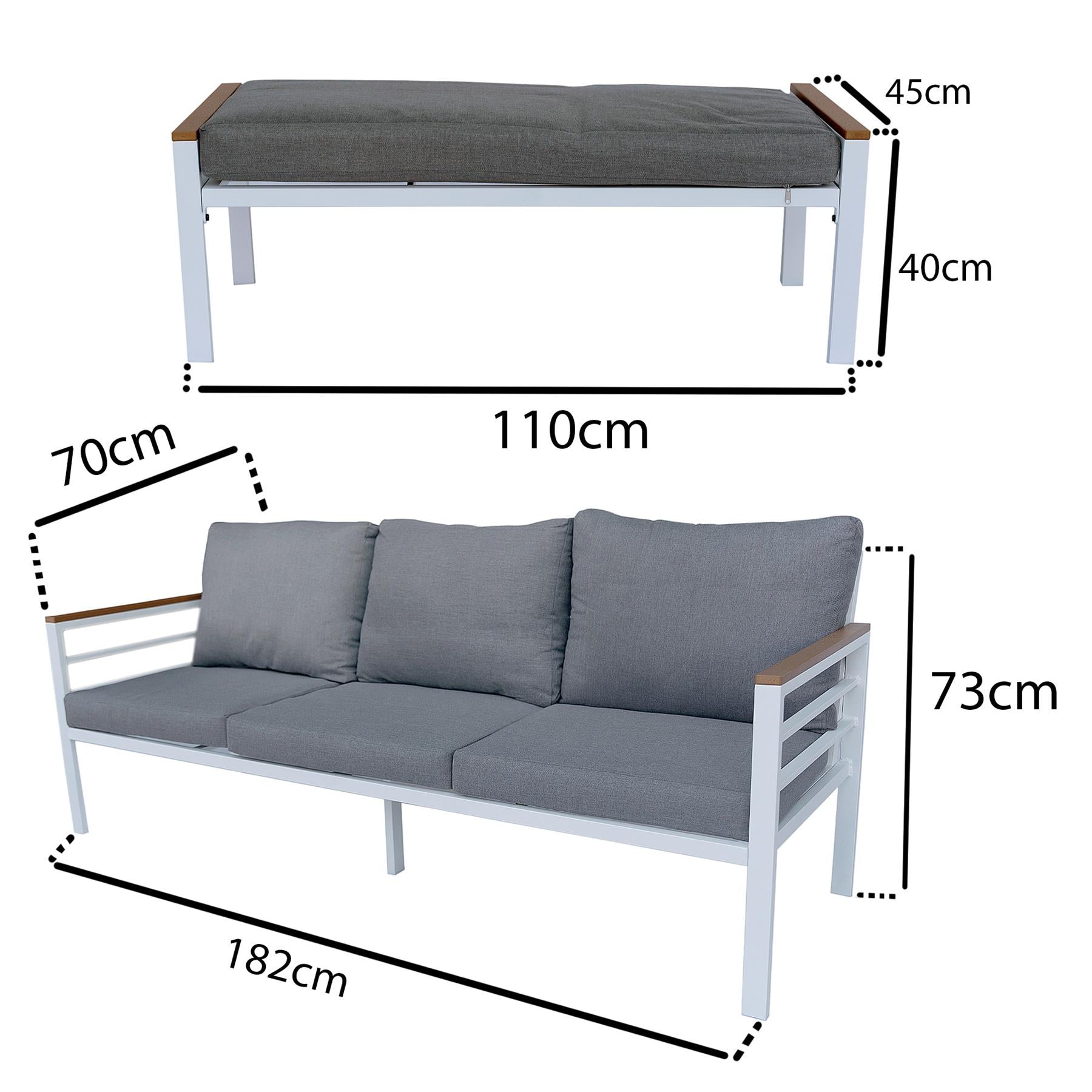 6 Seater Outdoor Garden Sofa Set - Aluminium 5Pcs Garden Furniture Set - White