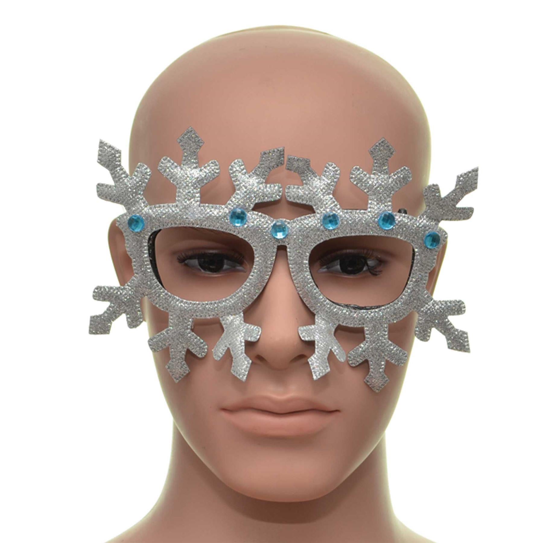 Silver Gitter Snowflake Christmas Glasses One Size Specs Fancy Xmas Dress Novelty Sunglasses Party Accessories