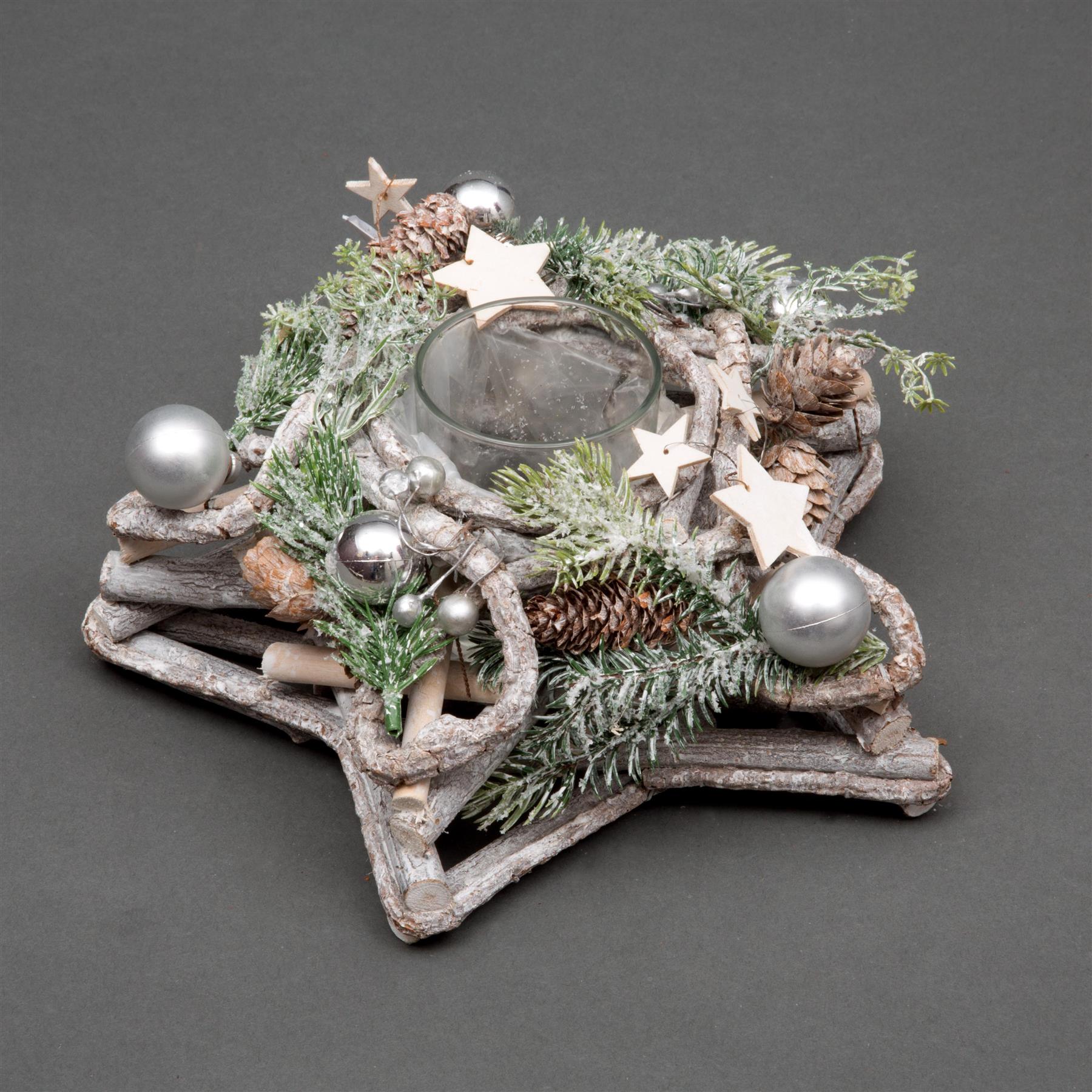 Wooden Star Candle Holder Rustic 24Cm