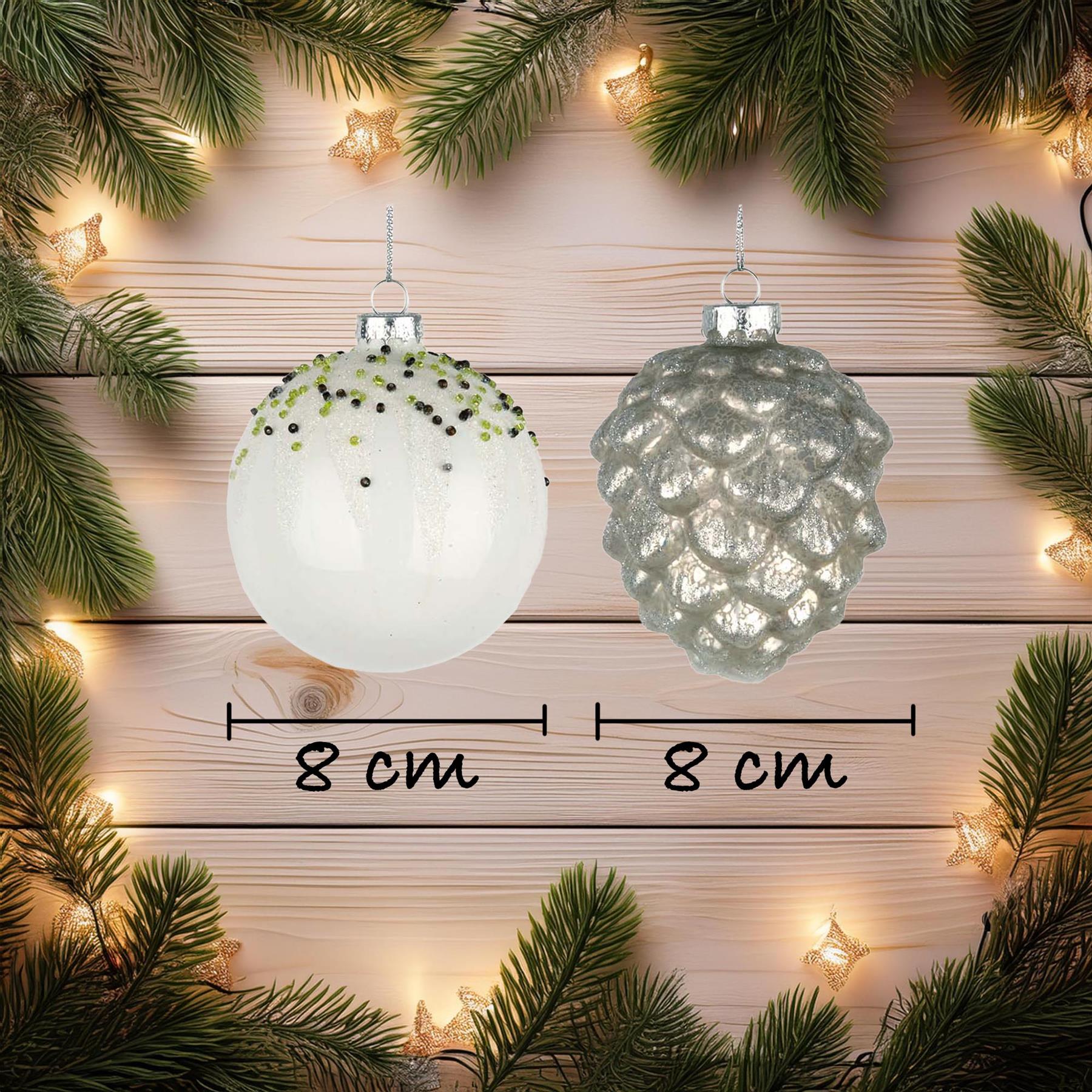 Glass Baubles 12Pcs Set - 4 Assorted Design 8Cm