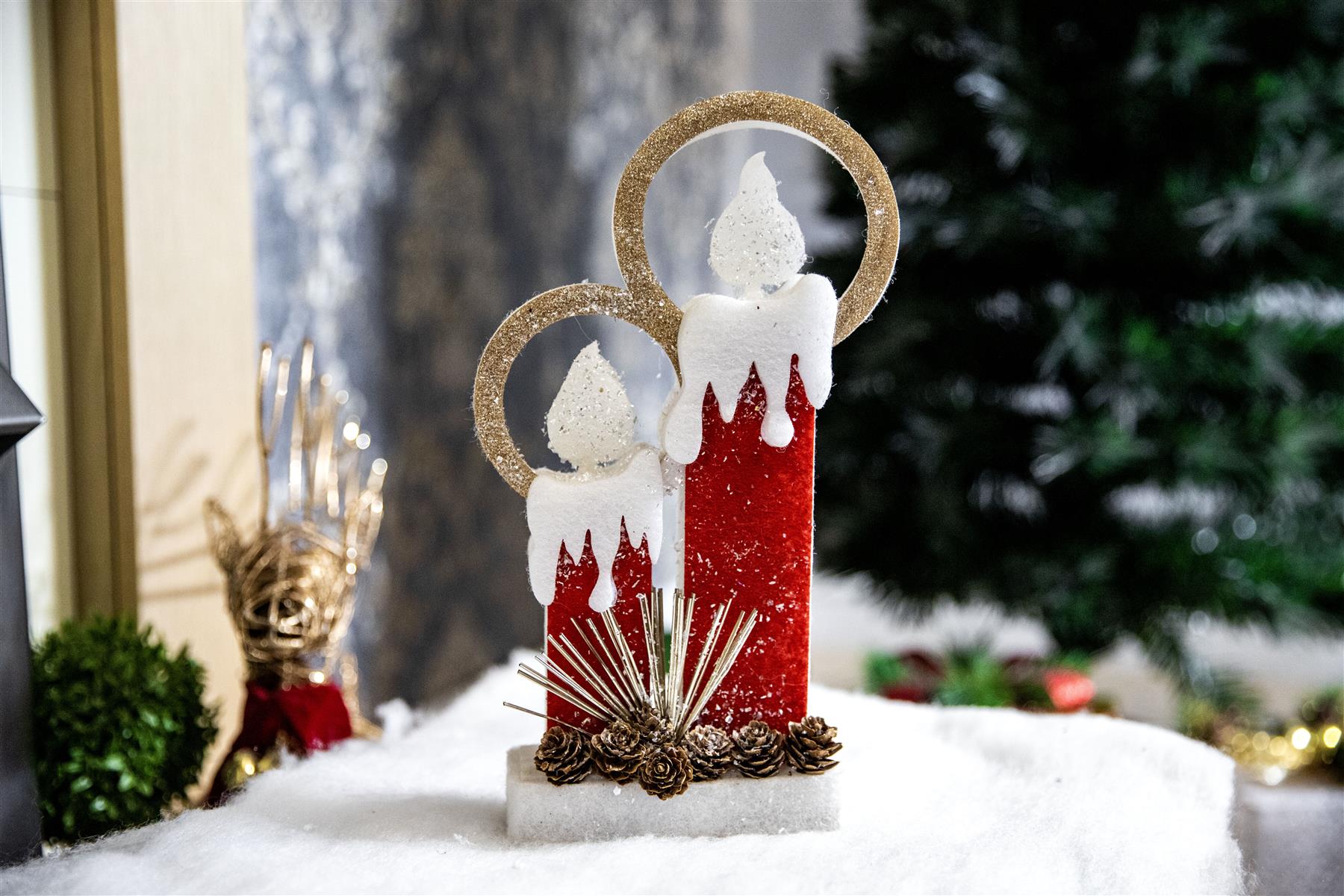 B/O Led Red Foam Twin Candle-51Cm, 2 Leds