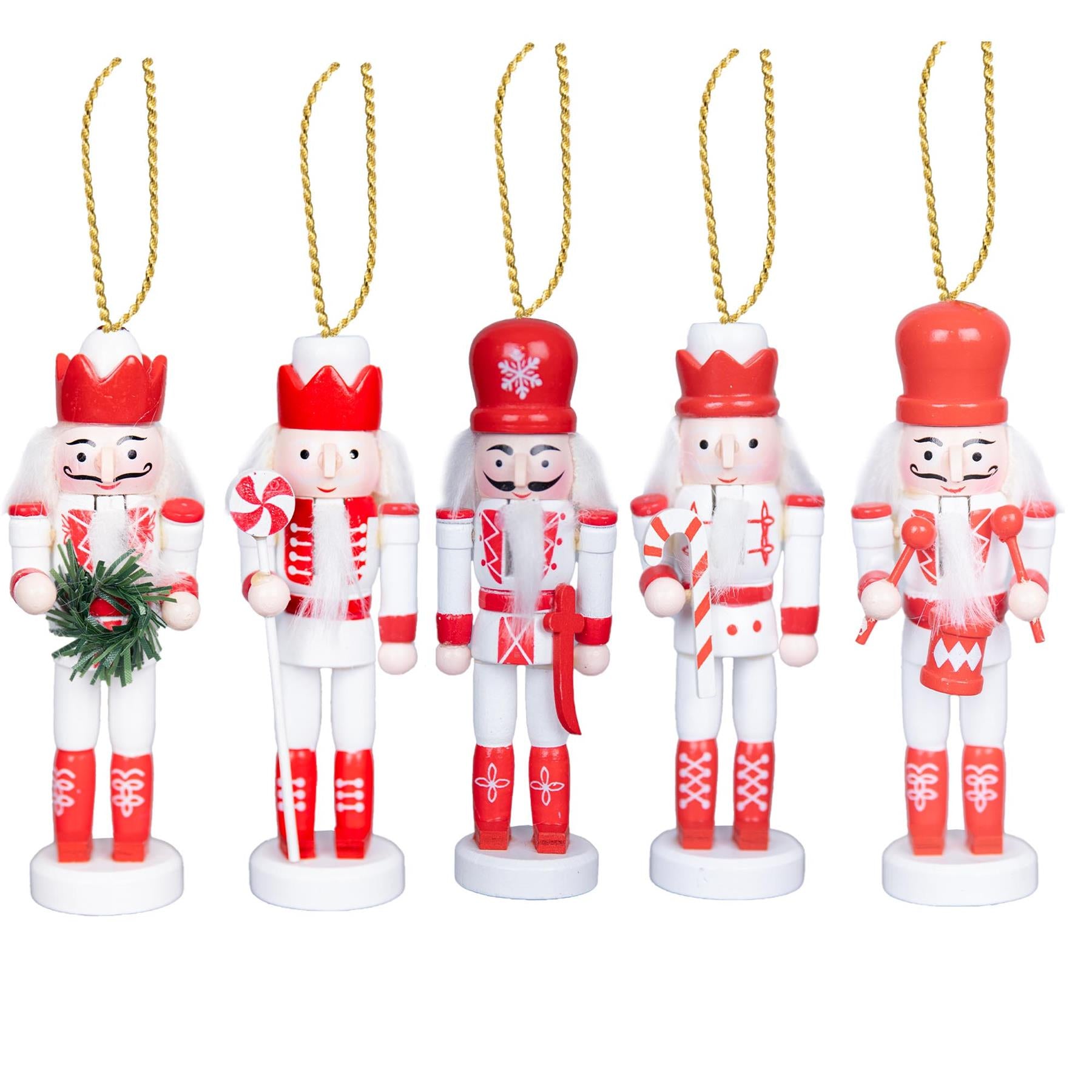 Wooden Nutcrackers Figures Christmas Ornament 5Pcs Set Red,White 13Cm