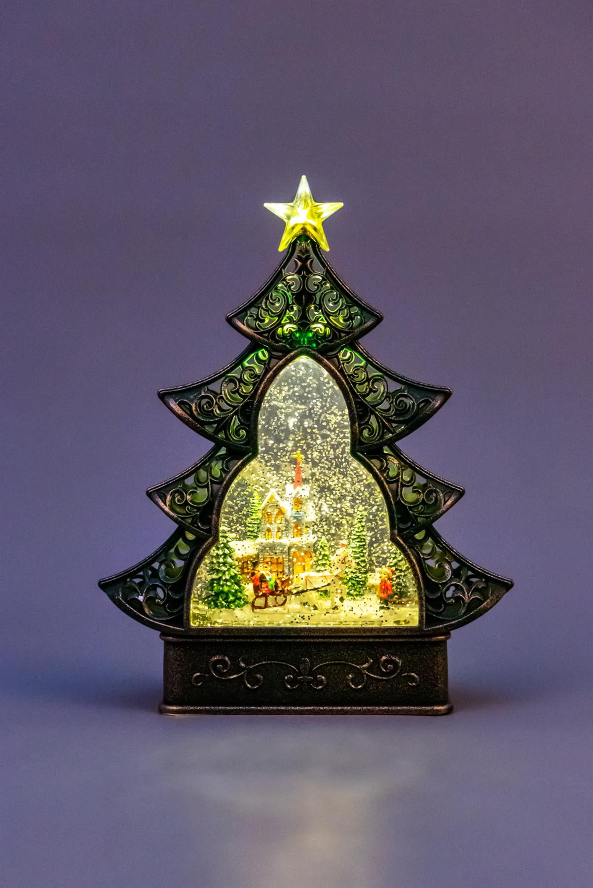 Christmas Tree Light Up Nativity Water Snow Globe