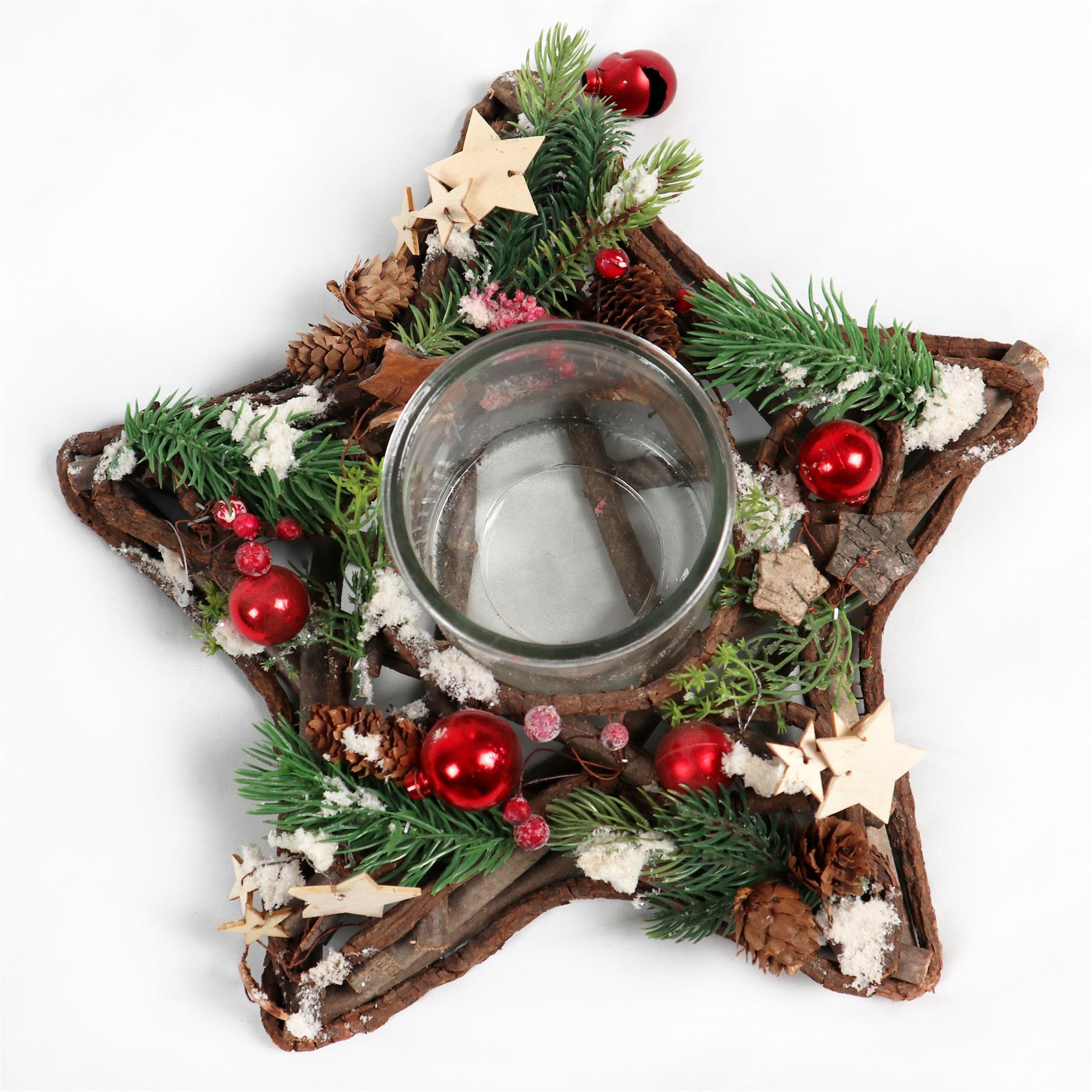 Wooden Star Candle Holder 34Cm