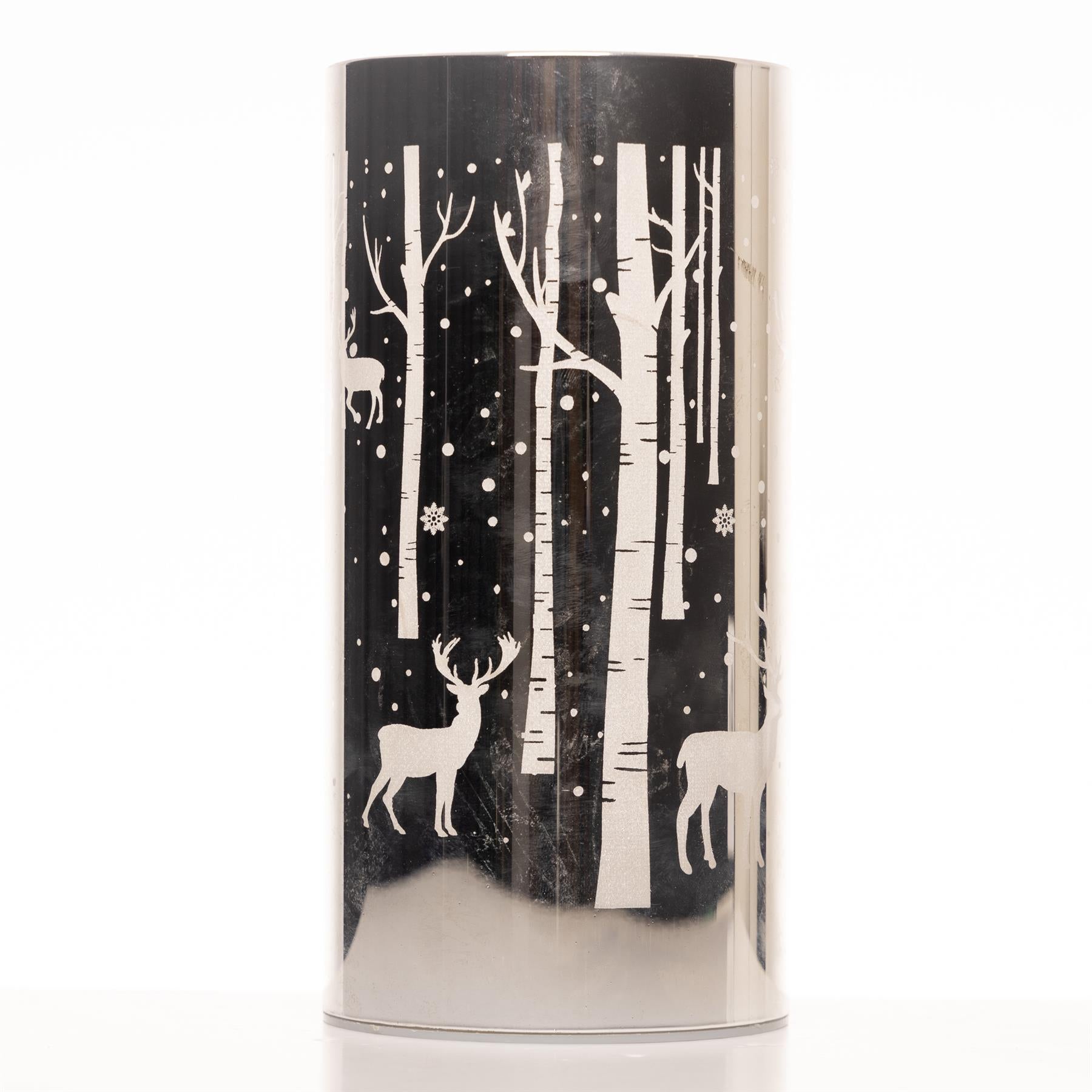 18Cm Christmas Decorated Vase Table Deer Scene Silver