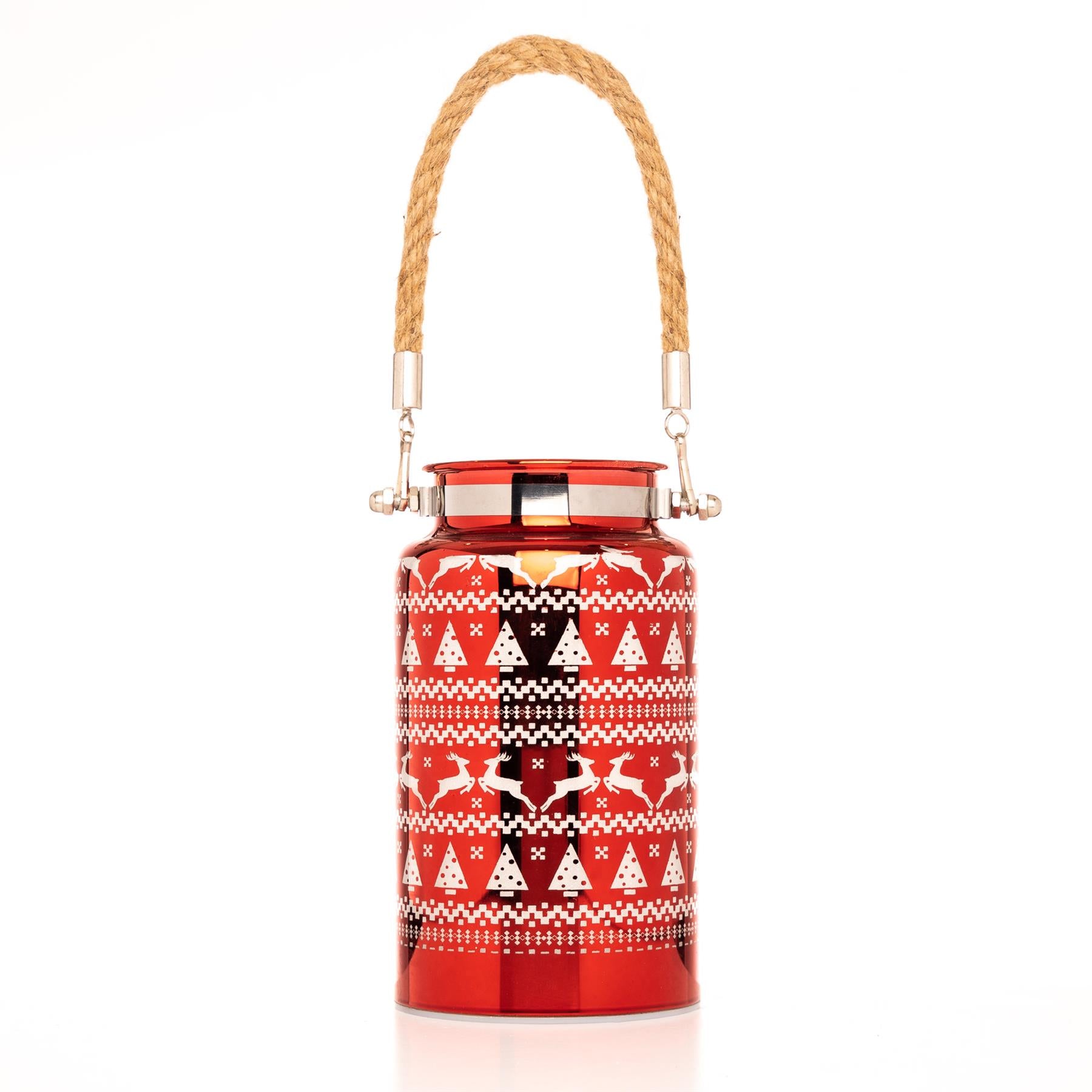 16Cm Christmas Decorated Jar Table Skandi Design Red Lantern