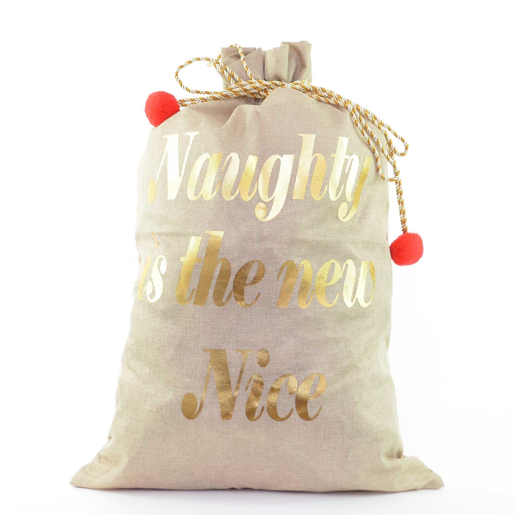 1 Pcs Santa Sack Naughty Is The New Nice Christmas Accessories Brown Bag 72X50Cm
