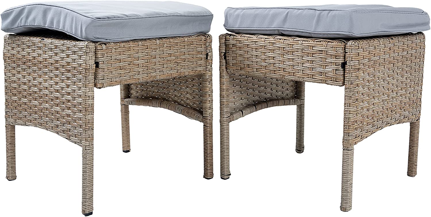 6 Seater Rattan Garden Furniture with Two Stools, Two 1 Seater Sofas and one 3 Seater Sofa and Table