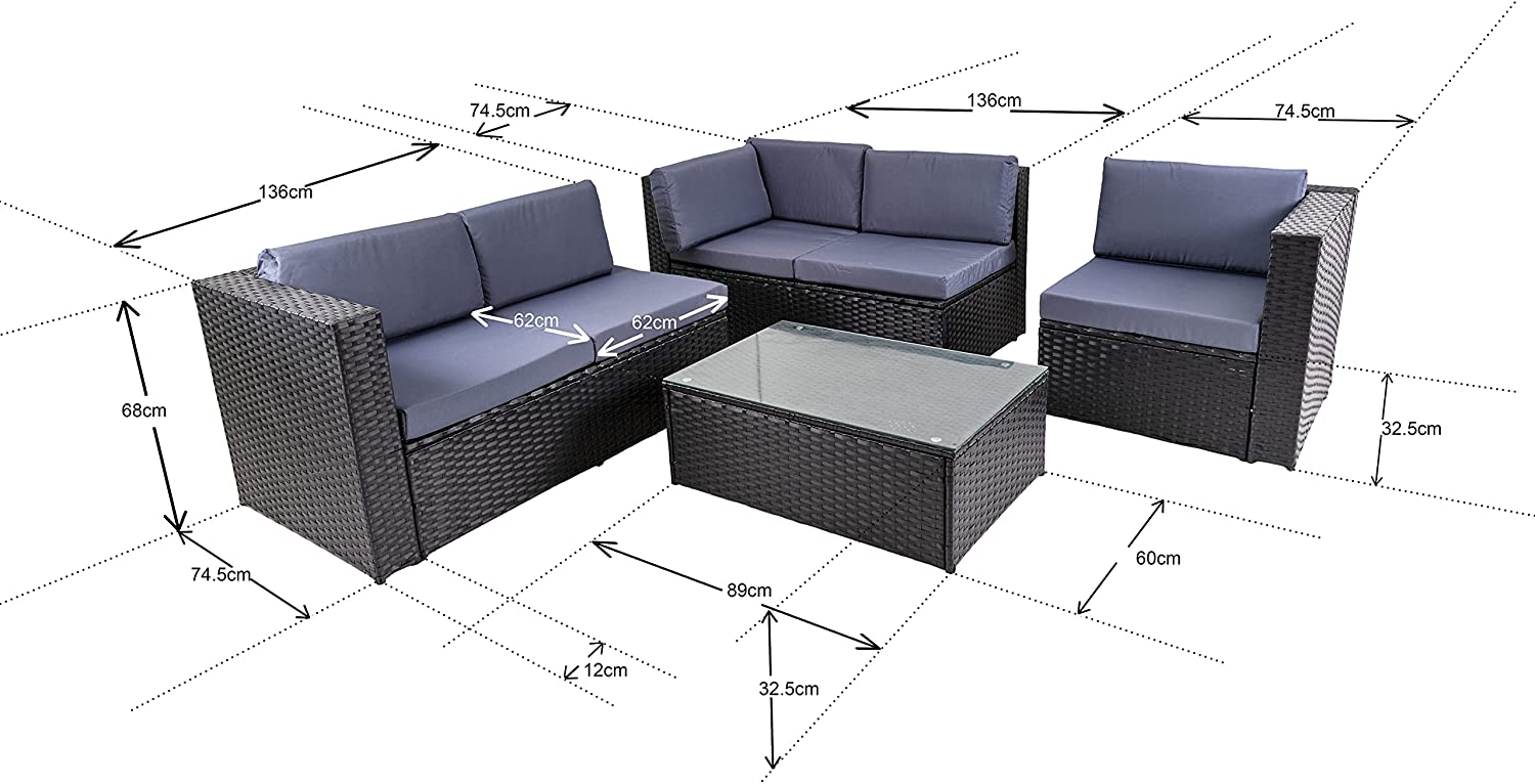 4 Seater Garden Furniture in Rattan, Grey-Coloured with a large Rattan corner Sofa, and table