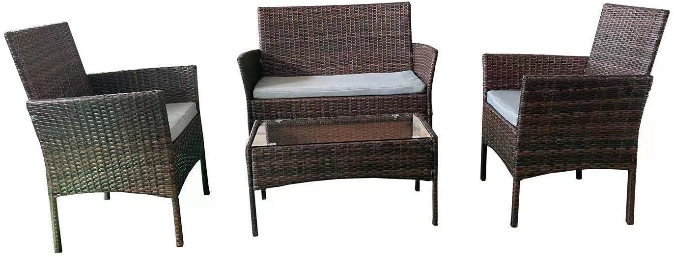 4 Seater garden Furniture with Set of Two Seater Rattan Sofa, Table and 2 Chairs for Indoor/Outdoor