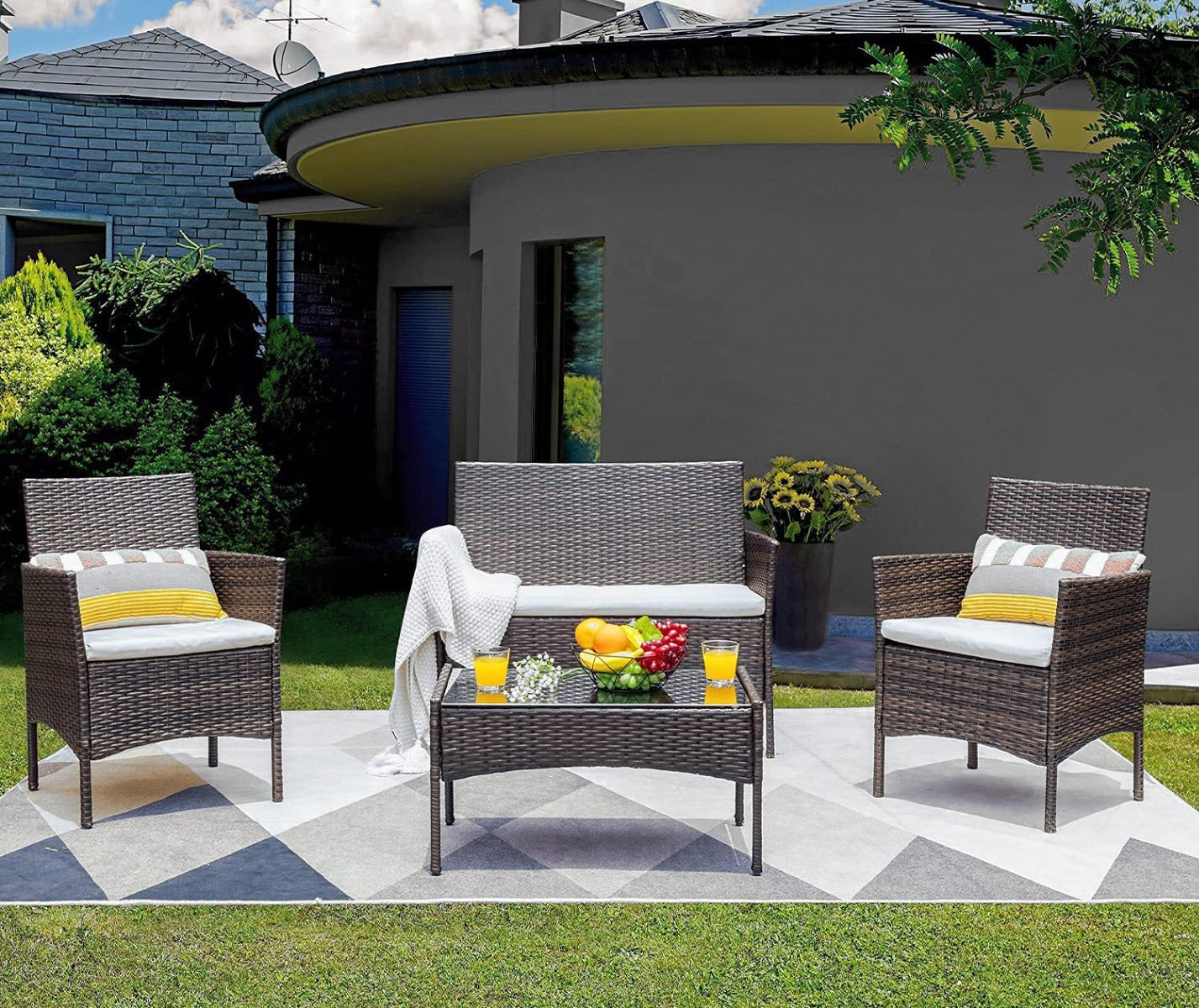 4 Seater garden Furniture with Set of Two Seater Rattan Sofa, Table and 2 Chairs for Indoor/Outdoor