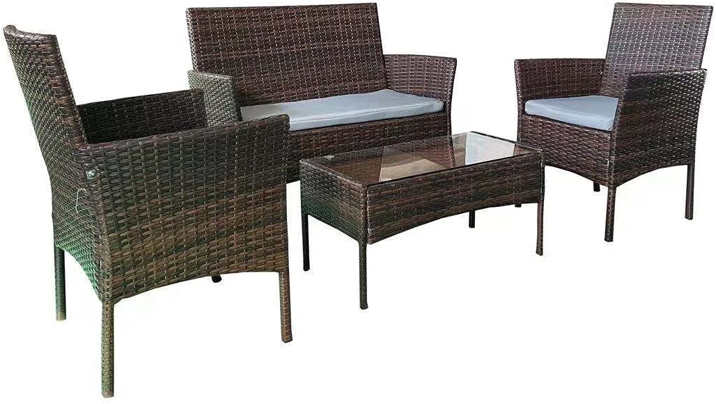 4 Seater garden Furniture with Set of Two Seater Rattan Sofa, Table and 2 Chairs for Indoor/Outdoor
