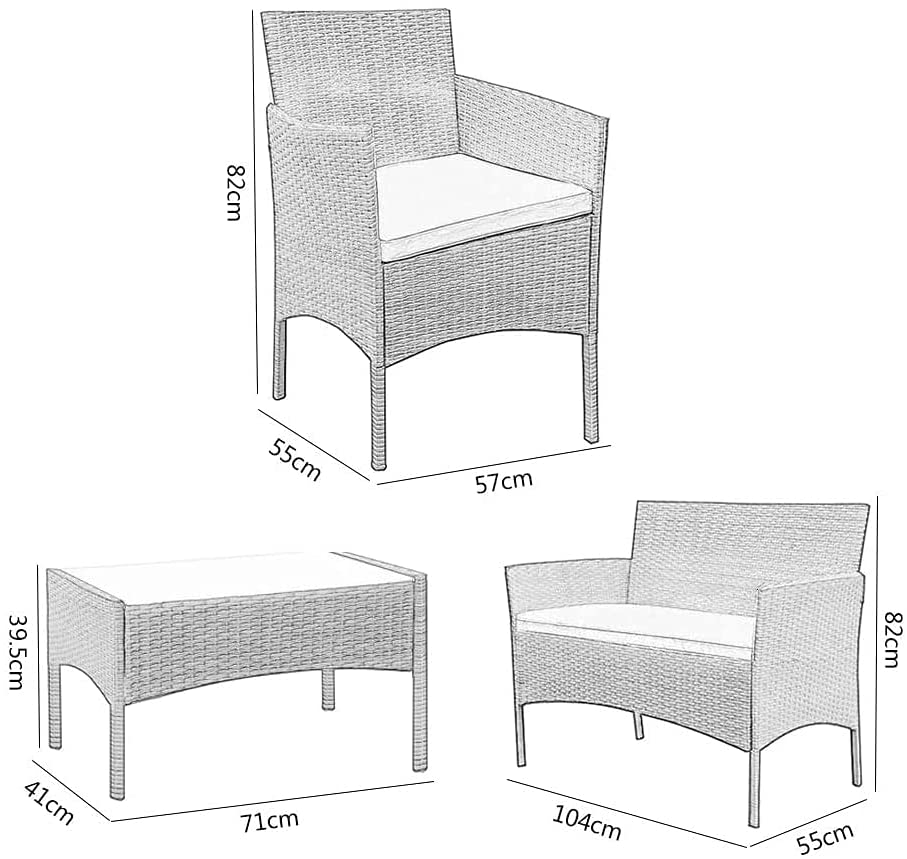4 Seater garden Furniture with Set of Two Seater Rattan Sofa, Table and 2 Chairs for Indoor/Outdoor