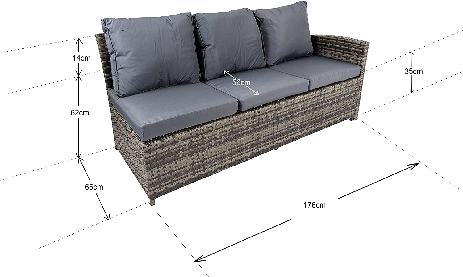 10 Seater garden Furniture in Grey colour with UV-Treated Large Corner Sofa, Stools and Table