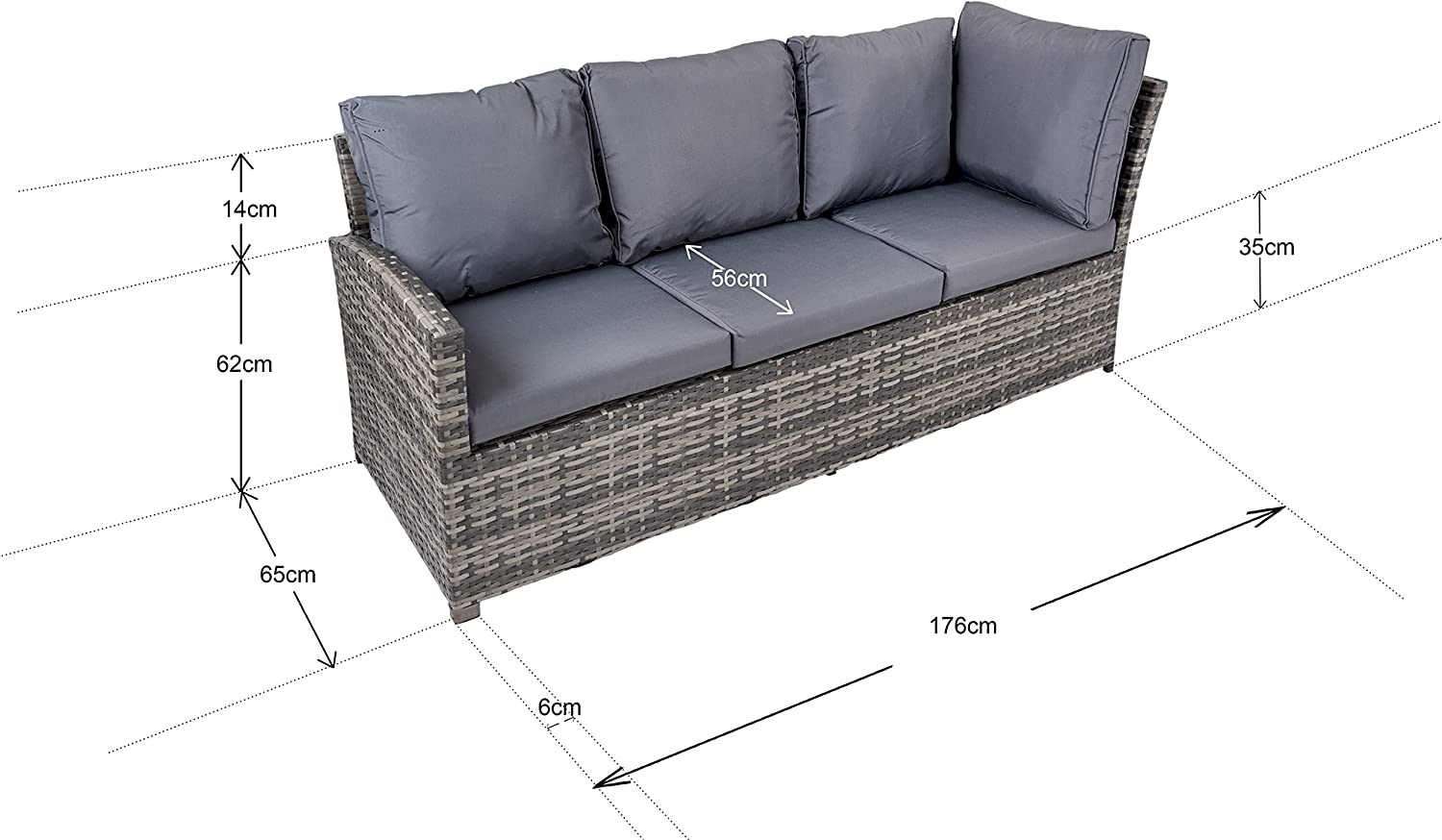 8 Seater Rattan Garden Furniture in Grey colour with UV-Treated Large Corner Sofa, Stools and Table