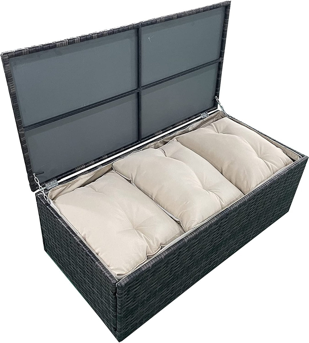 6 Seater Brown Garden Furniture with High Quality UV-Treated PE Rattan Weave Material with Storage