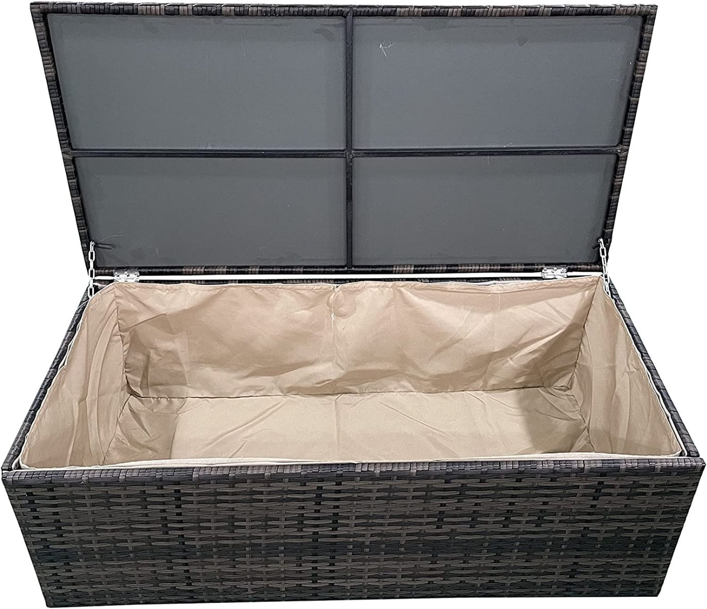 6 Seater Brown Garden Furniture with High Quality UV-Treated PE Rattan Weave Material with Storage