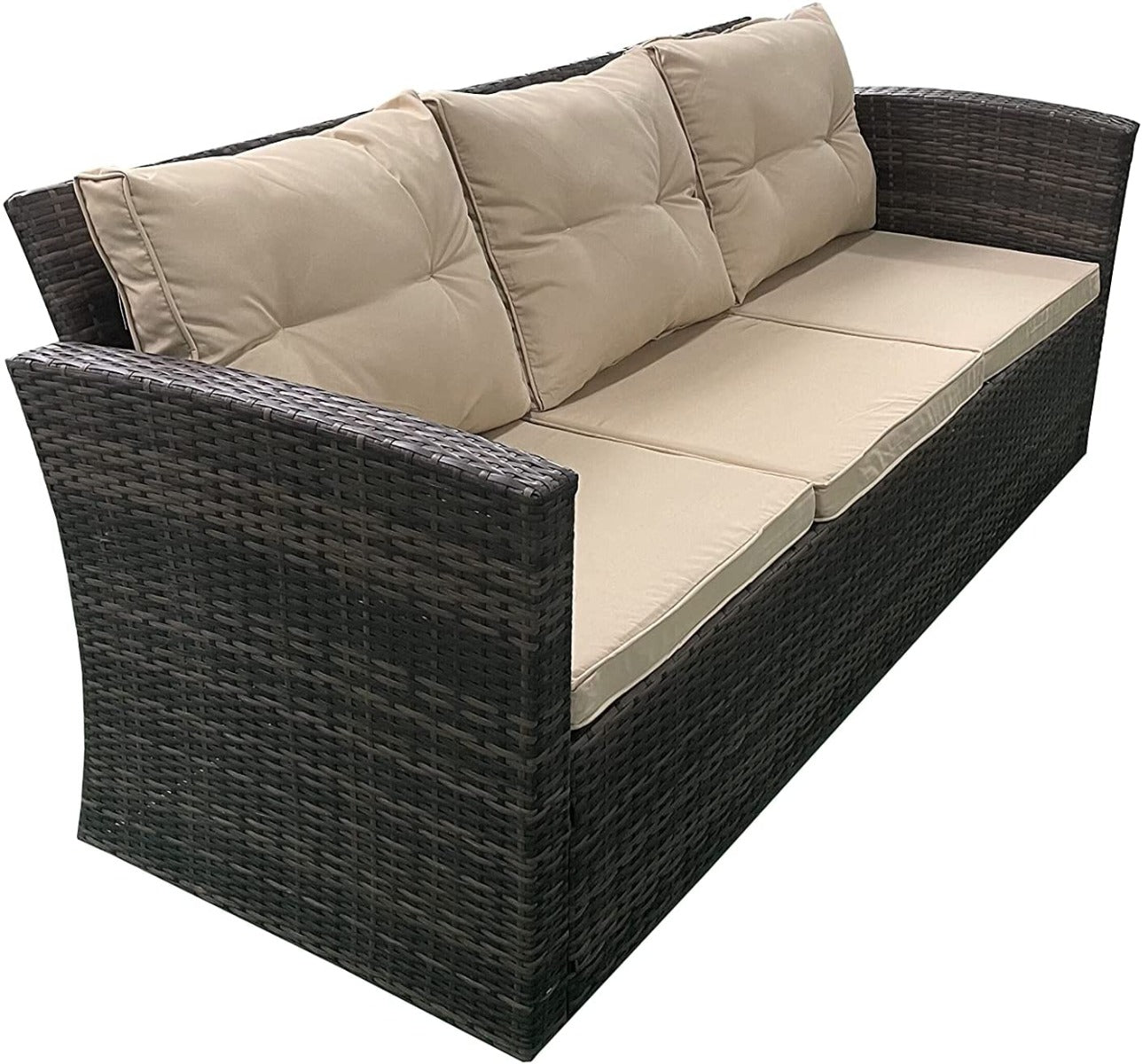 6 Seater Brown Garden Furniture with High Quality UV-Treated PE Rattan Weave Material with Storage