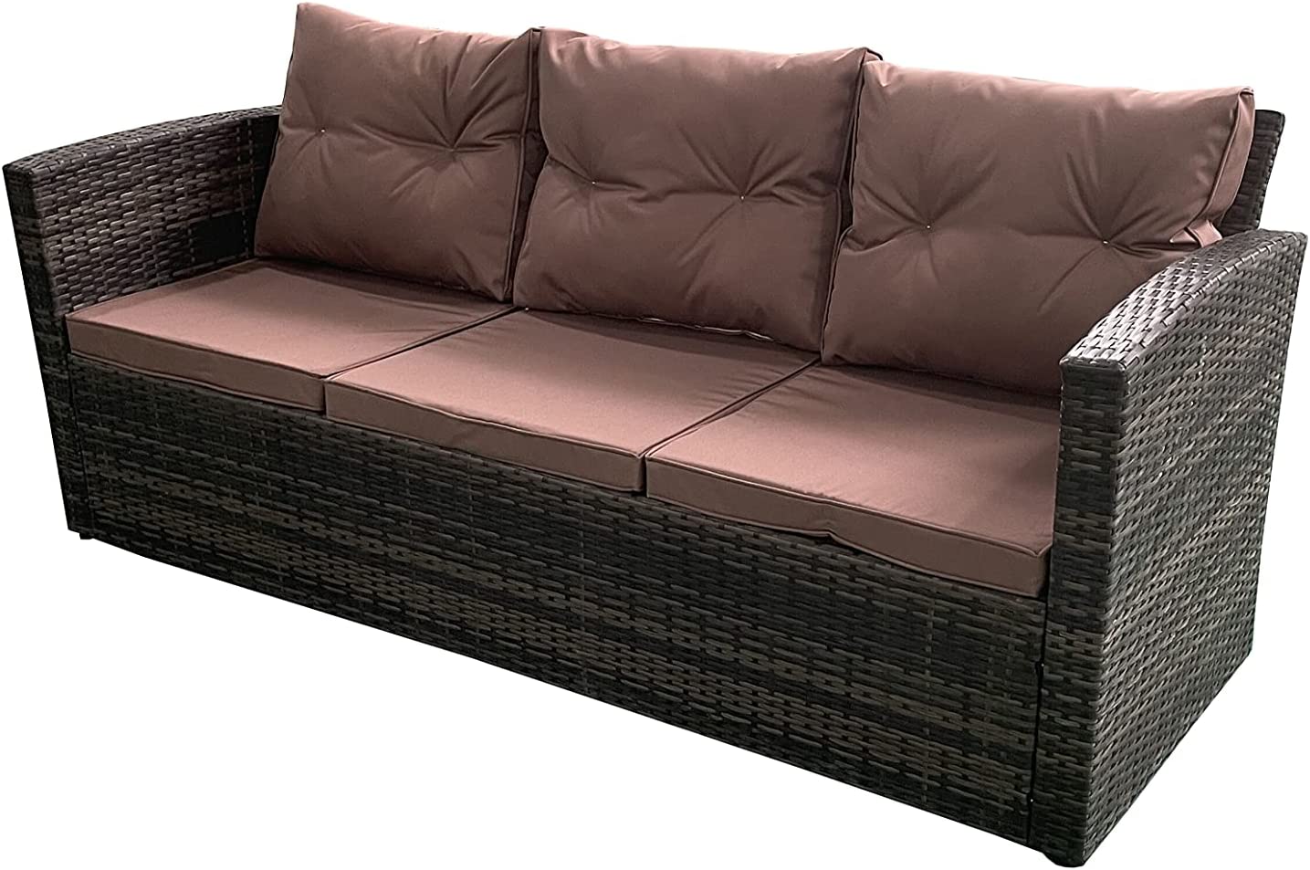 6 Seater Brown Garden Furniture with High Quality UV-Treated PE Rattan Weave Material with Storage