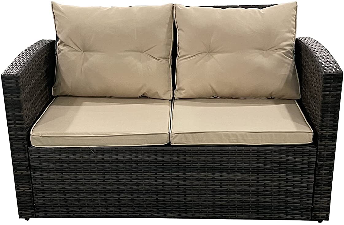 6 Seater Brown Garden Furniture with High Quality UV-Treated PE Rattan Weave Material with Storage
