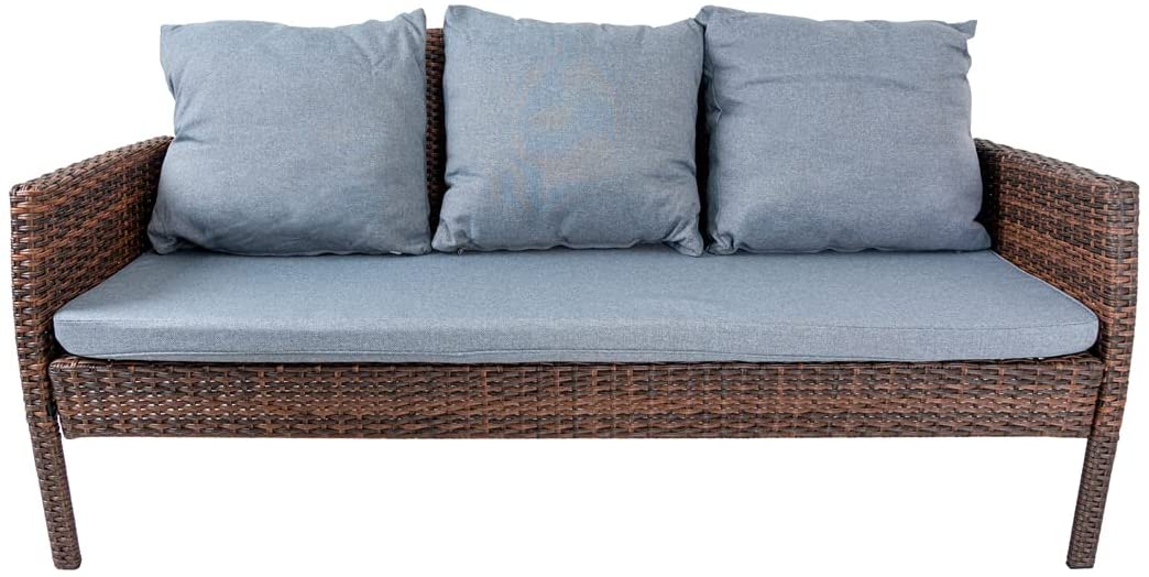 6 Seater Rattan Set of Light/Dark Brown Sofa, Table, 2 Chairs and 2 Stools for Outdoor Patio
