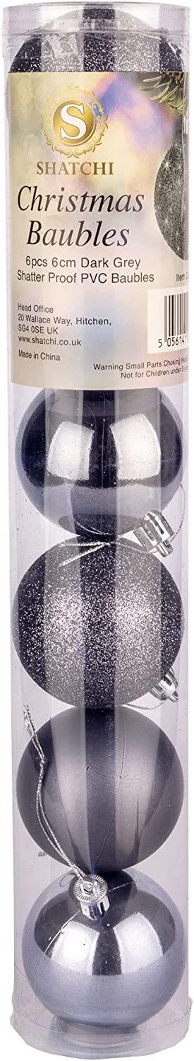 Baubles Dark Grey 6Cm 6Pcs Set Pvc
