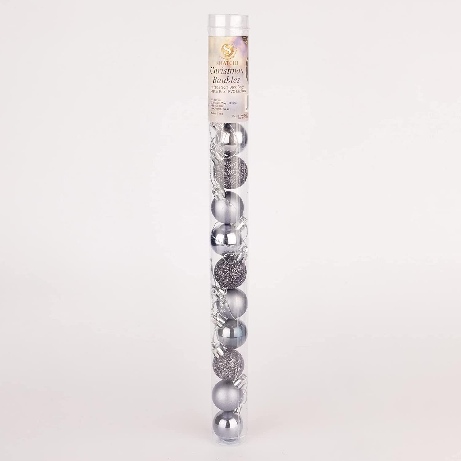 Baubles Dark Grey 3Cm 12Pcs Set Pvc