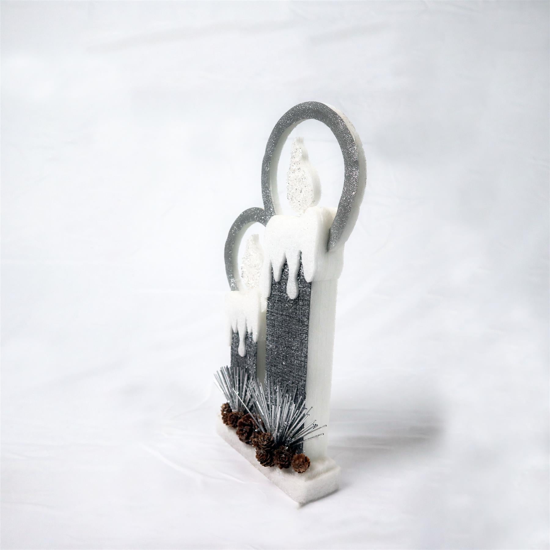 B/O Led Silver Foam Twin Candle-41Cm, 2 Leds
