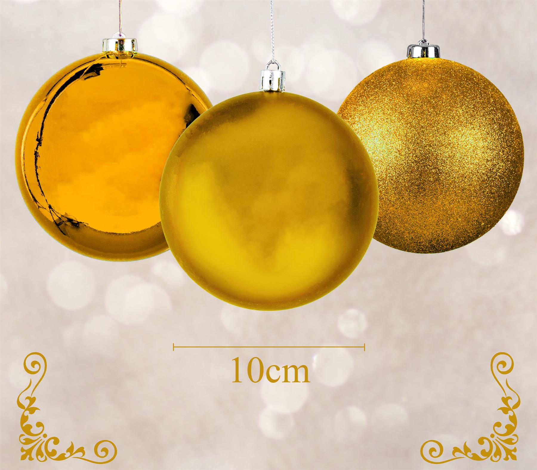 Baubles Deep Gold 10Cm 3Pcs Set Pvc