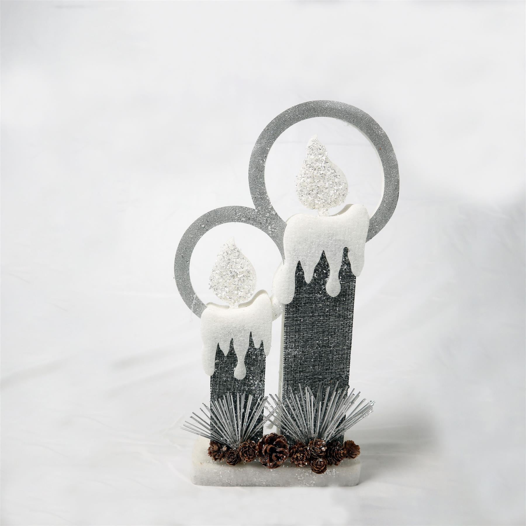 B/O Led Silver Foam Twin Candle-41Cm, 2 Leds