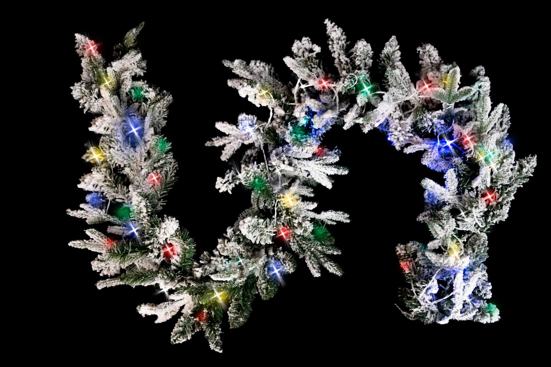 Pre-Lit Multicolour Leds Lapland Fir Snow Flocked Garland 2M