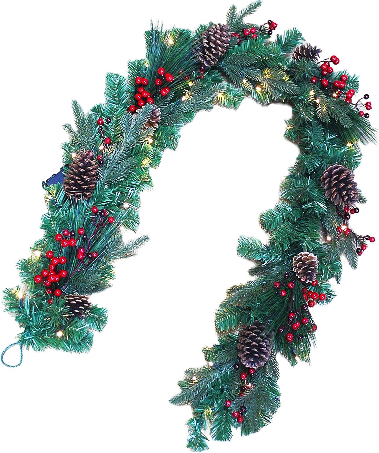 2M B/O Pre Lit Berry And Cone Garland With 50 Ww Leds