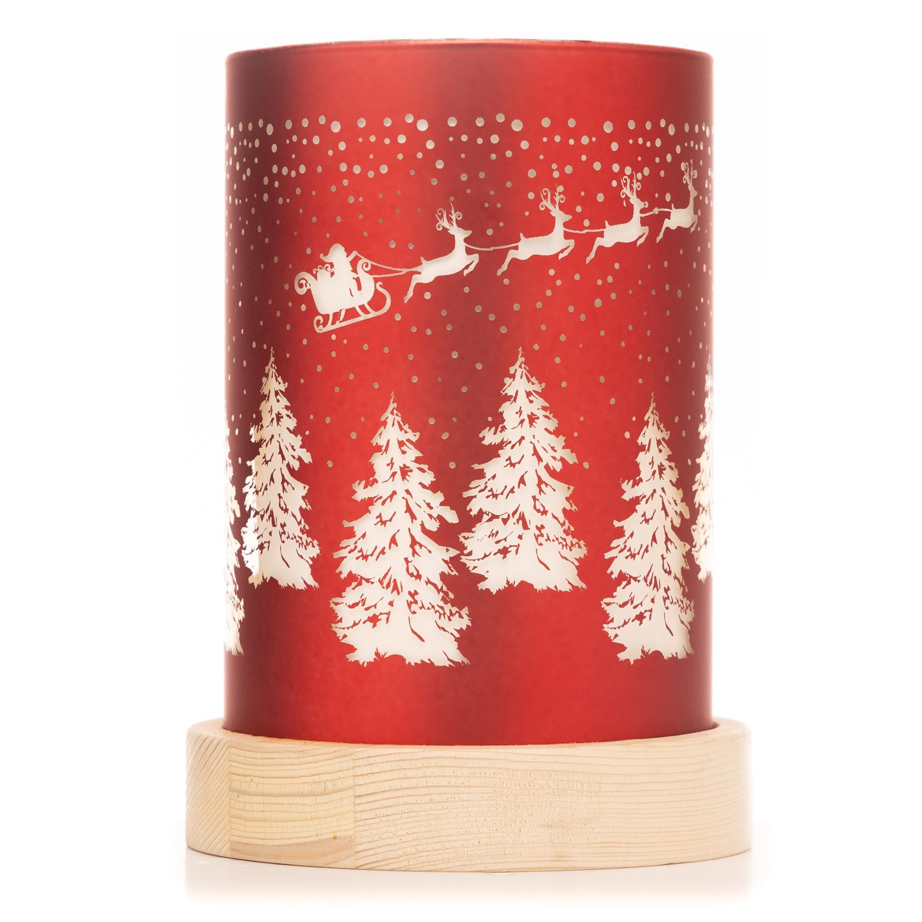 16Cm Christmas Decorated Vase Table Santa Sleigh Scene Red