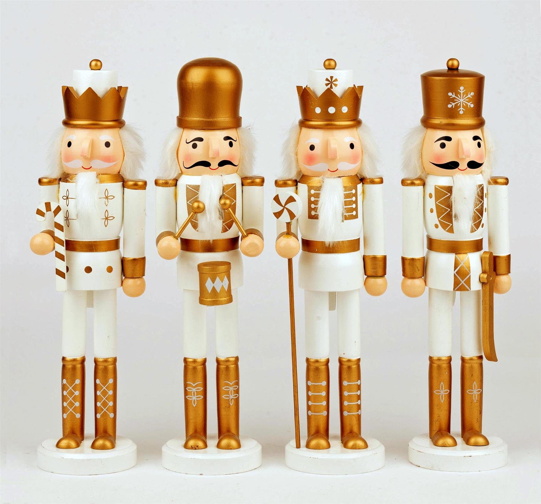 Gold & White Wooden Nutcrackers - 4Pcs Set - Christmas Home Decoration 36Cm