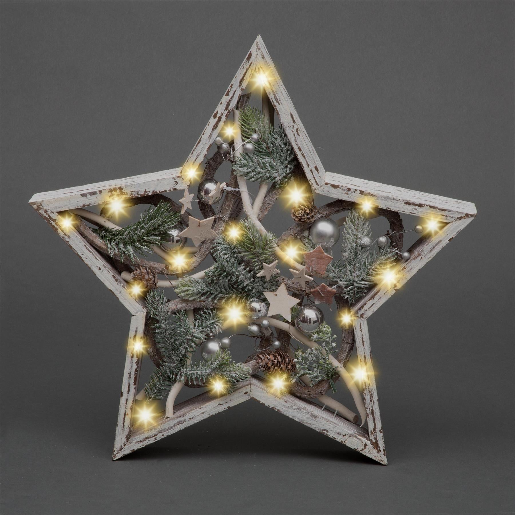 B/O Wooden Star Frame 42 Cm Rustic