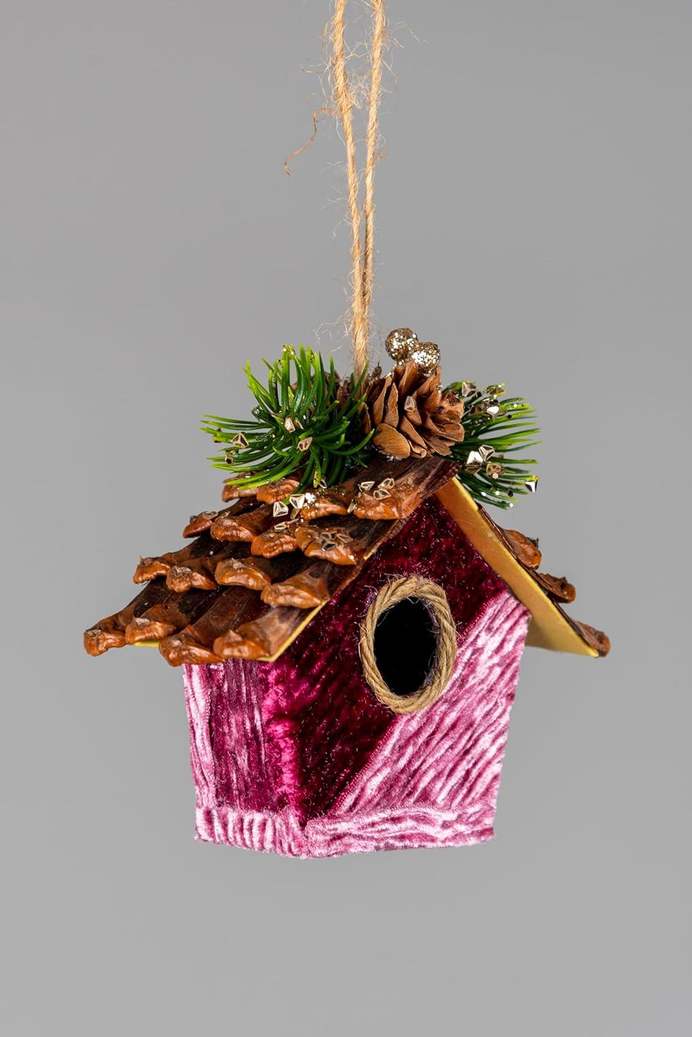Pink Birdhouse 10X11Cm - 3Pcs Christmas Hanging Decorations