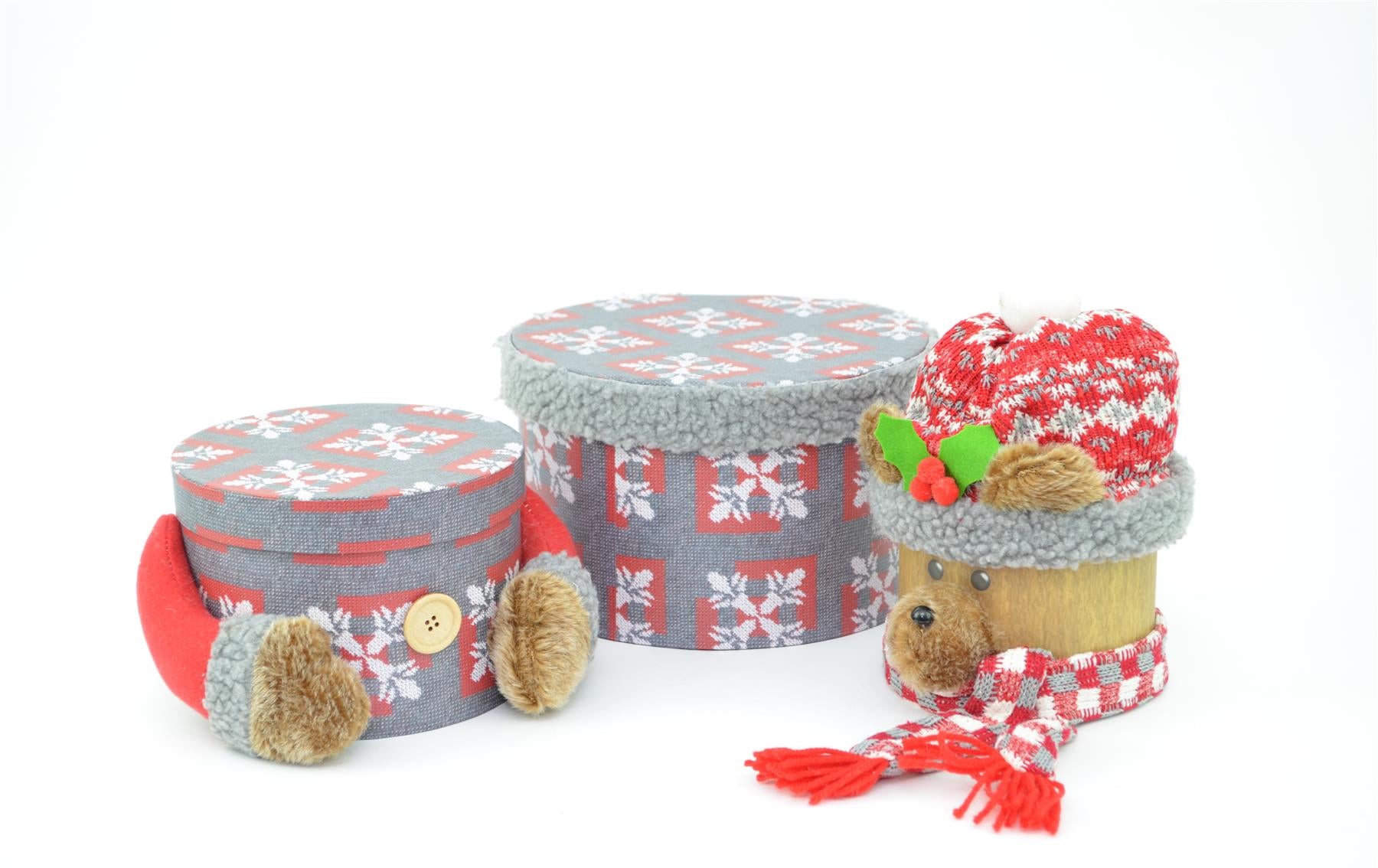 Round Reindeer Christmas Novelty 3 Pcs Box Set Xmas Decoration Gift Present Boxes