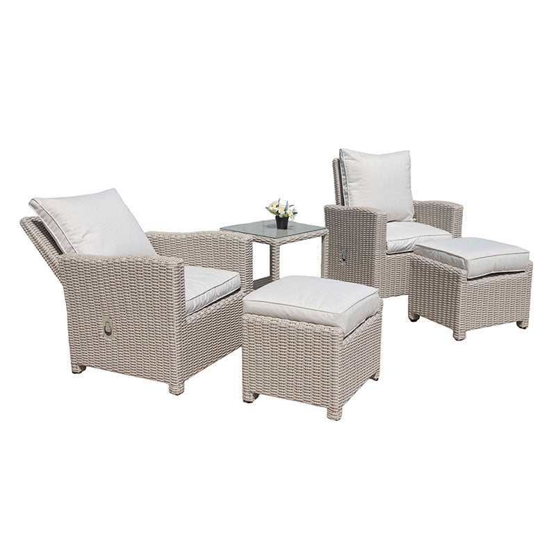 Sorrento Luxury Recliners Garden Rattan Bistro 5Pcs Set Grey