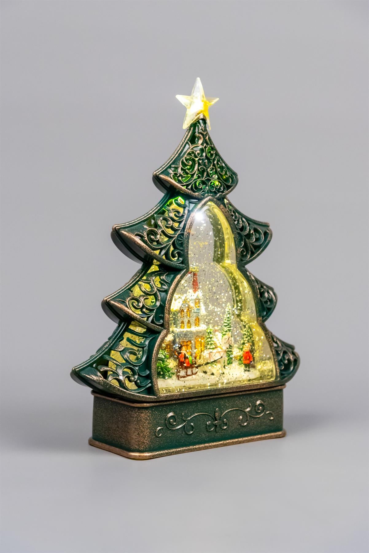 Christmas Tree Light Up Nativity Water Snow Globe