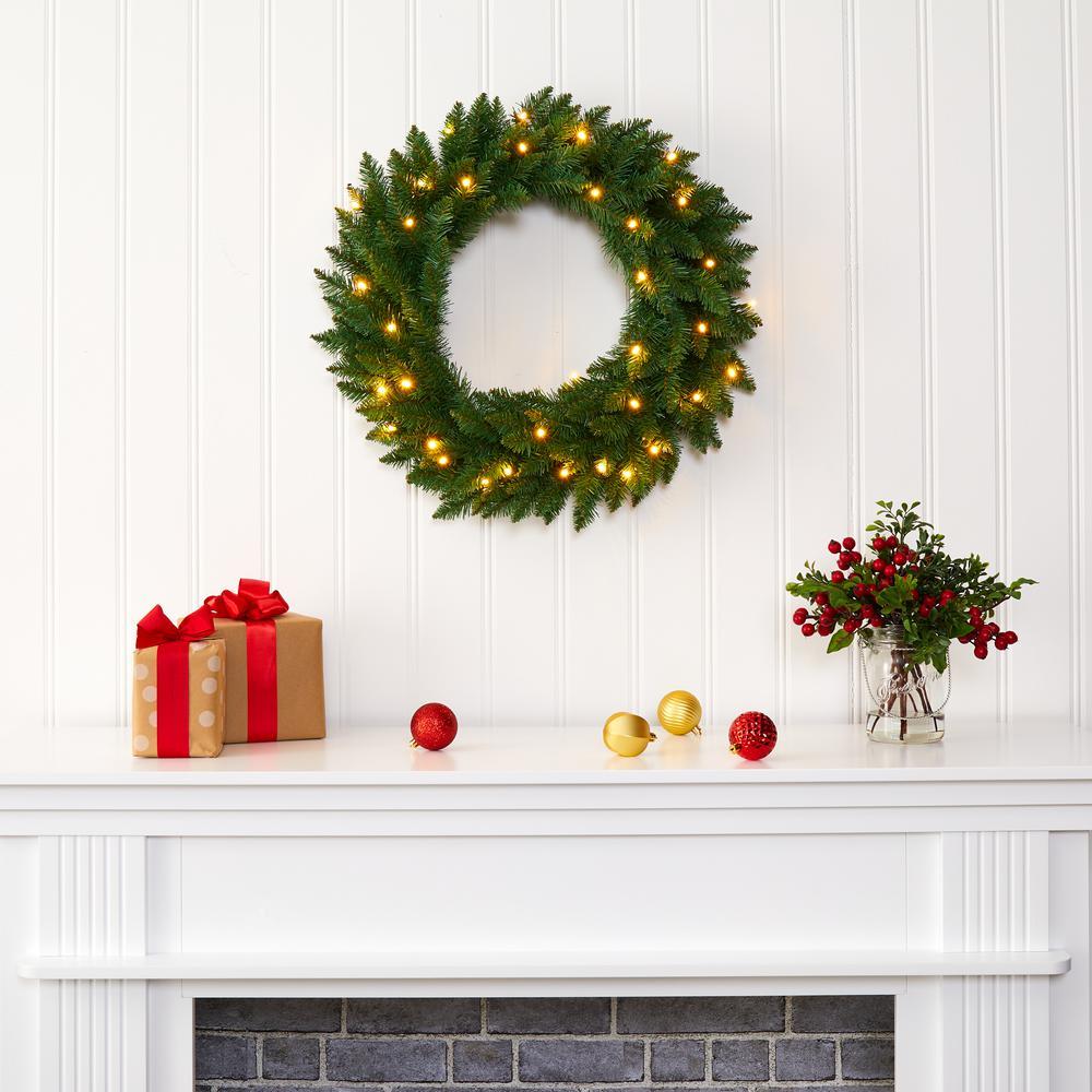 Pre-Lit Imperial Pine Warm White Leds Green Wreath 55Cm