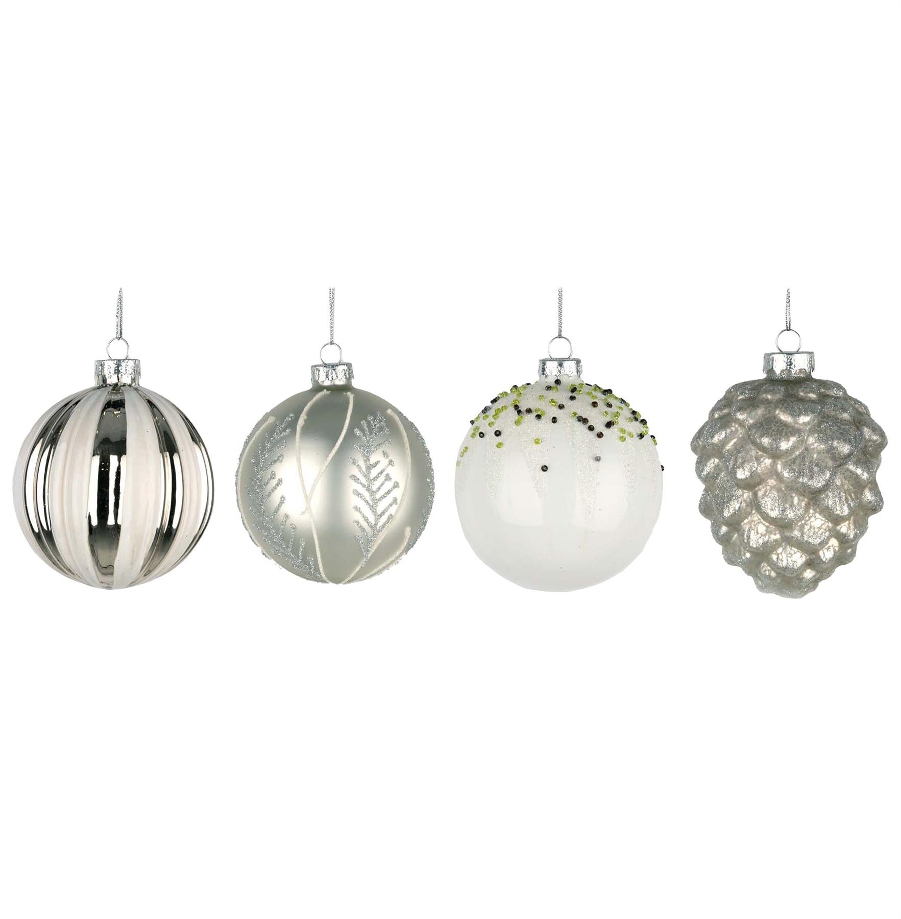 Glass Baubles 12Pcs Set - 4 Assorted Design 8Cm