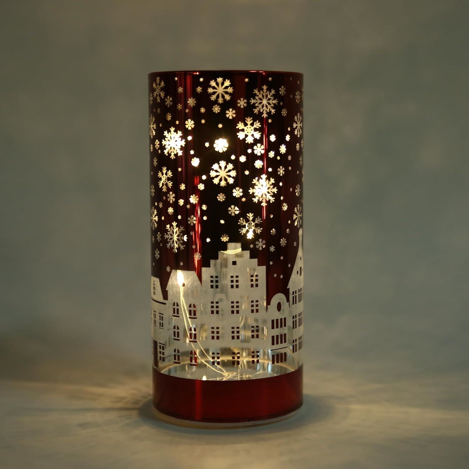 22Cm Christmas Decorated Vase Led Red Glass Vase / Village