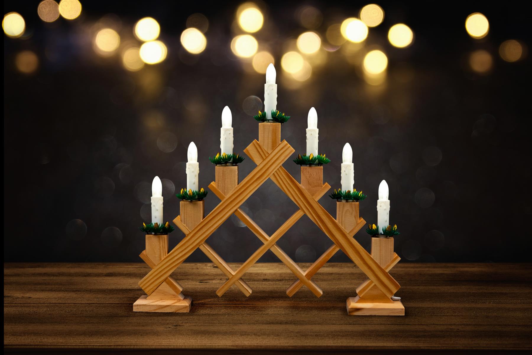 Wooden Candle Bridge Light 7 Bulb Window Xmas Christmas Decoration Arch Decor