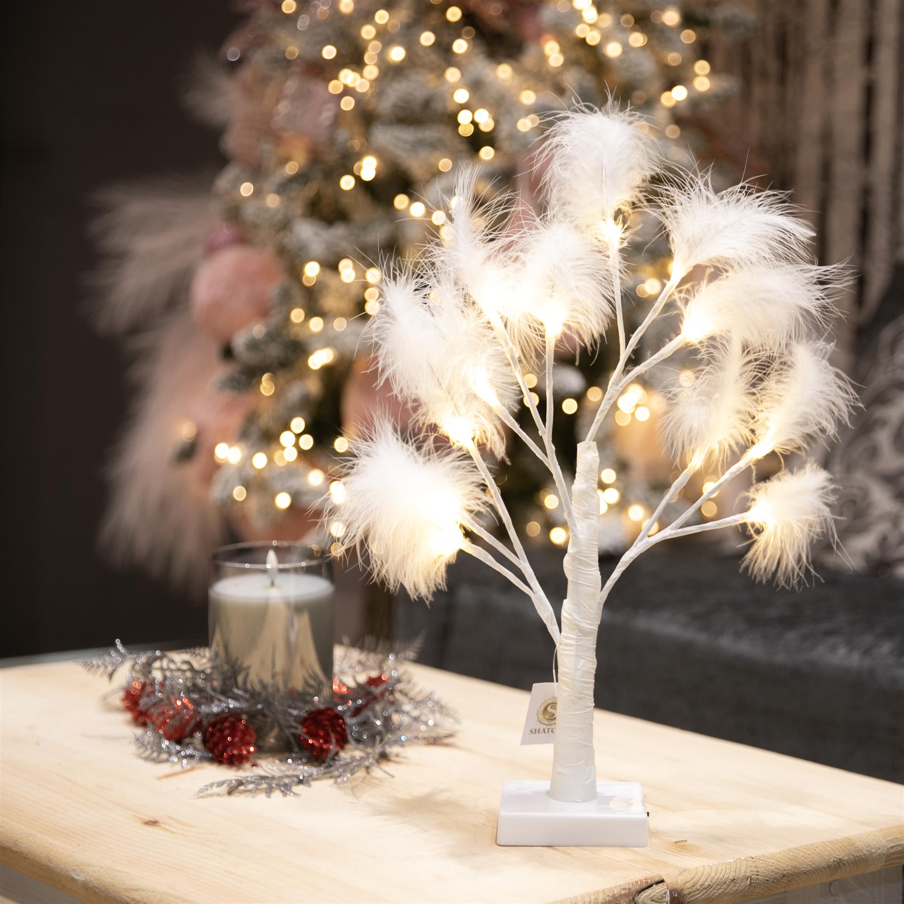 55Cm B/O Pampas Tree White