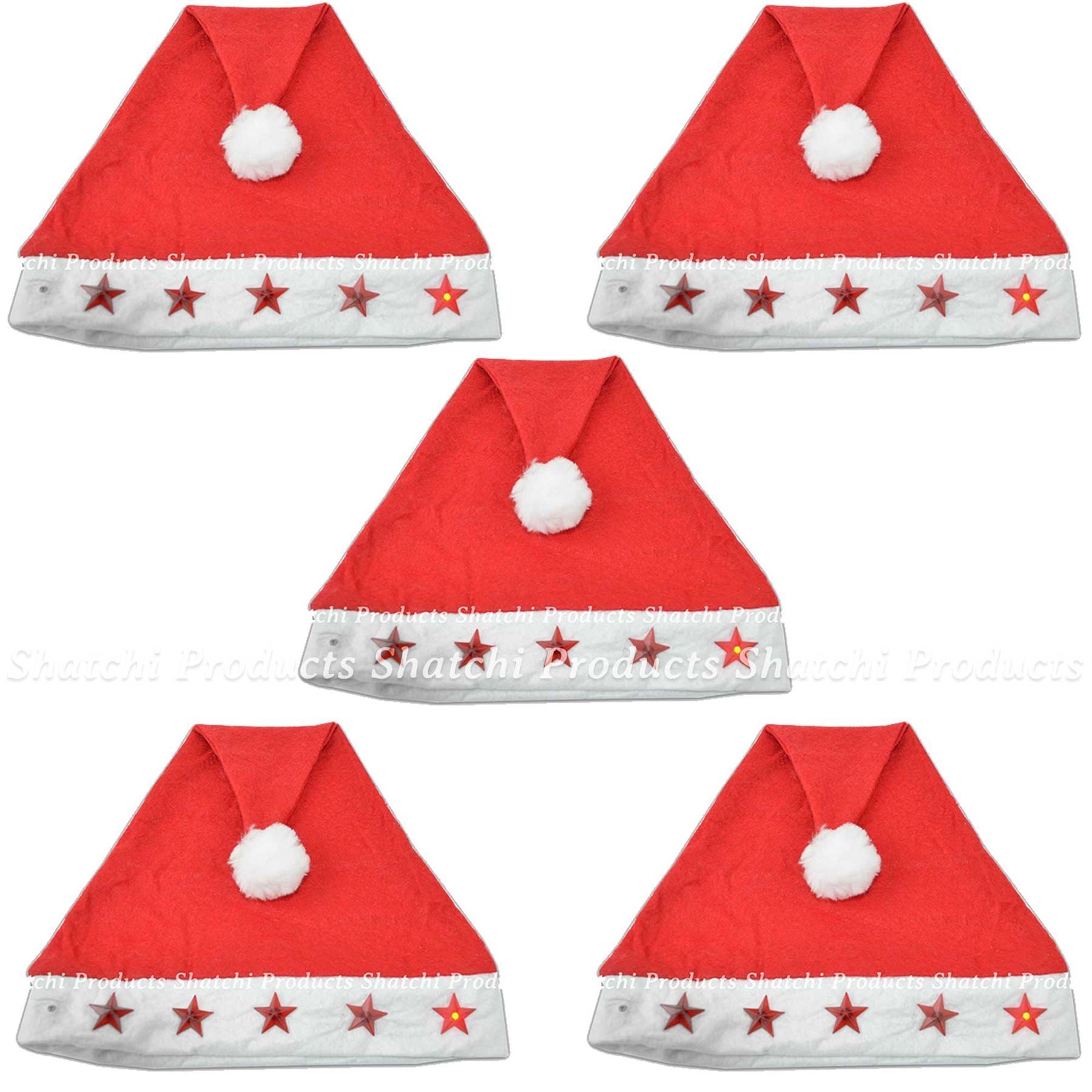 6 X Father Christmas Santa Hat With Flashing Lights Fancy Dress Xmas Fun Party