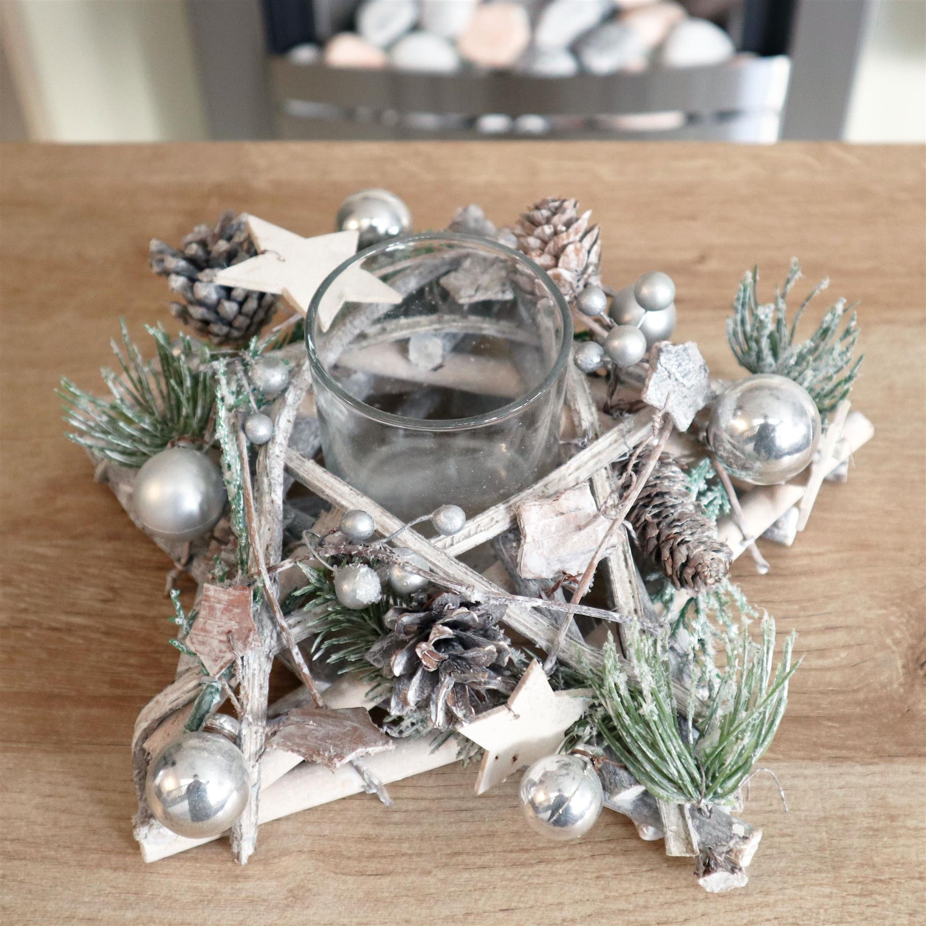 Wooden Star Candle Holder Rustic 24Cm