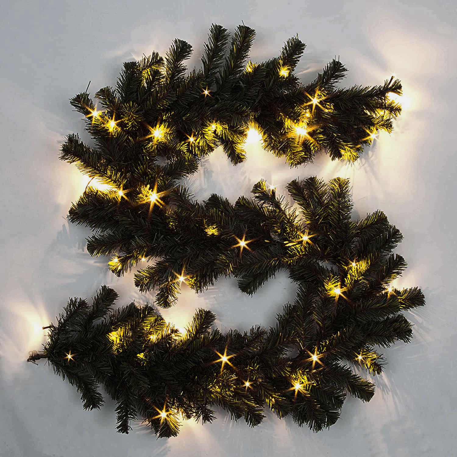 Pre-Lit Alaskan Pine Warm White Leds Black Garland 200Cm