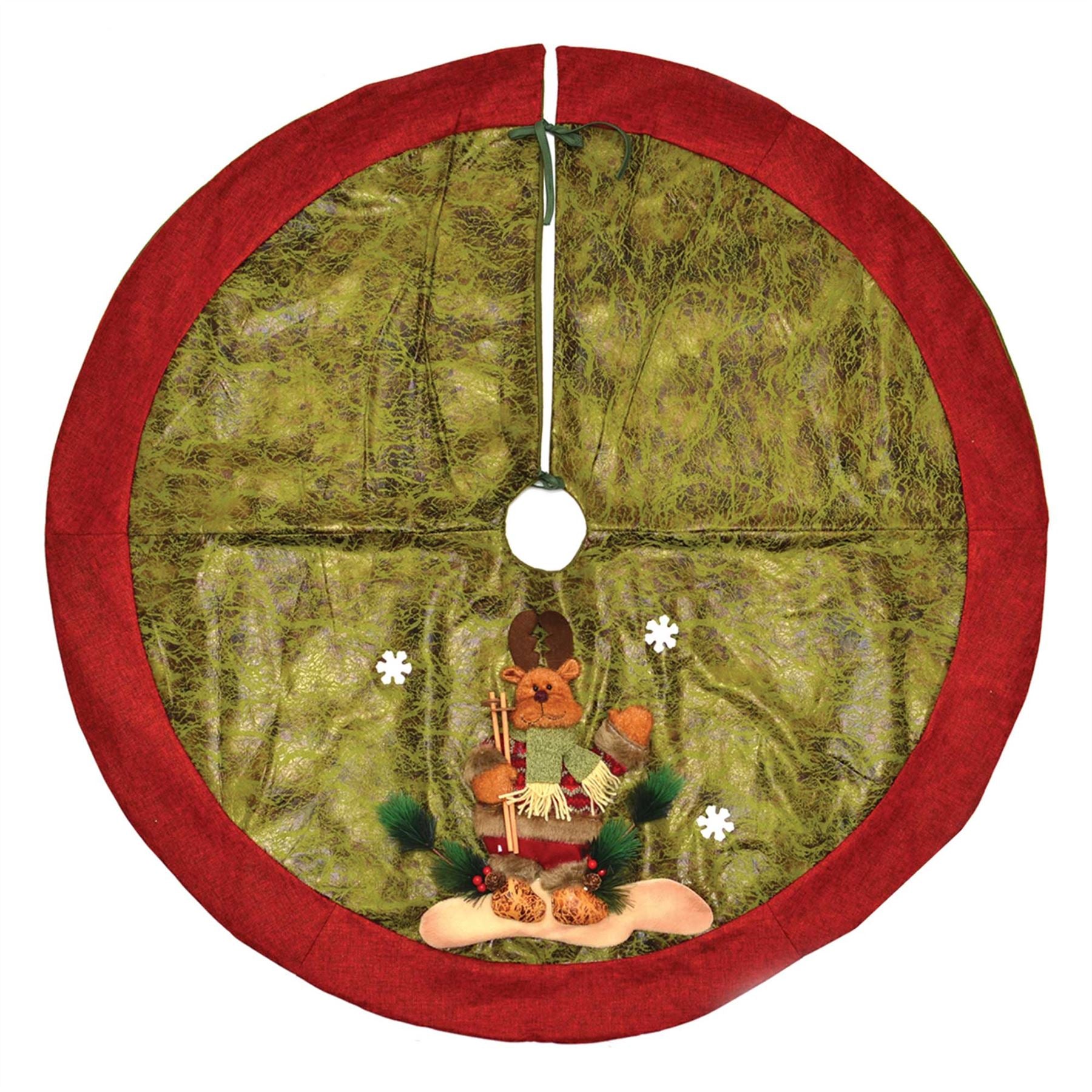 Christmas Tree Skirt Base Cover With 3D Reindeer Xmas Tree Decorations 120Cm